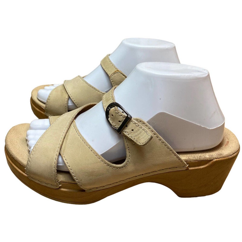 Dansko Women’s Size 40/US 9.5 Ivory Leather Cross Strap ‘Sela’ Slide Sandals